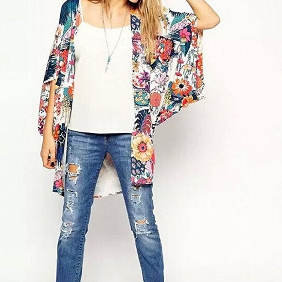 Relipop Tops - Floral Print Kimono